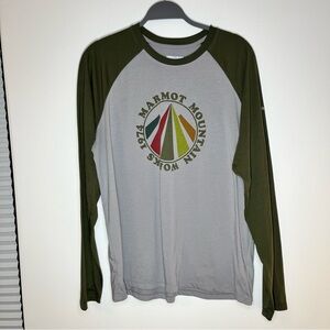 Marmot 1974 Mountain Works Raglan Long Sleeve Shirt Gray Olive Green Size Large